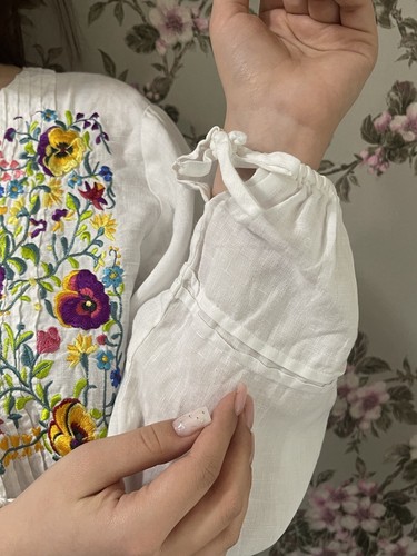 Top blusa Johnny Was bianco ruggine ricamato contadino boho floreale lino M - Foto 11 di 13