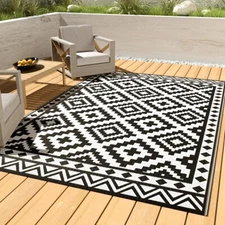 HAUSHOF 5"X8" Outdoors Rug Waterproof Thickened Outdoor Plastic Patio Straw Rugs