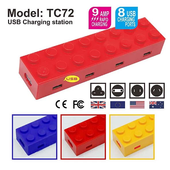 iKonex Desktop 8 USB Port 9A Charging Station TC72 Brick Design RED Colour - Image 2 of 4