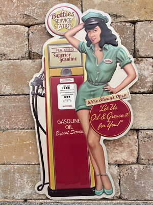 Blechschild Gas Pump Pin Up Girl USA 76cm Garage Biker Deko V2 Oldtimer V8 Gas 