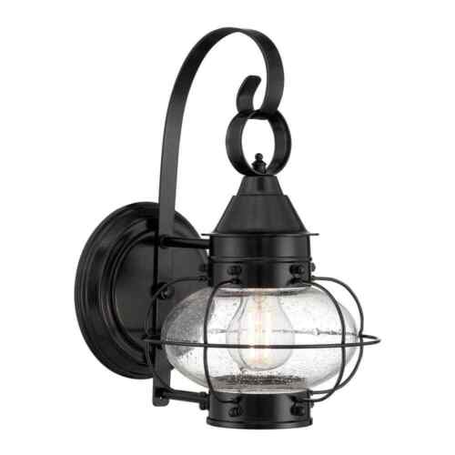 NORWELL Small Cottage Onion 1-Light Black Outdoor Wall Sconce with Seedy Glass - Picture 1 of 8