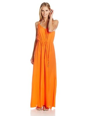 VIX Mary orange Spaghetti Strap v-Neck Full Maxi Dress adjustable S retail  $212 | eBay