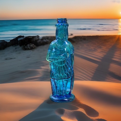 INDIAN HERB bitters bottle vtg blue glass brown's celebrated cigar store statue
