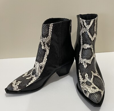 L'idea by Lori Western Style Snake Print Block Heels Pointed Toe Ankle Bootie 38