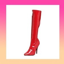 PLEASER STIVALI AL GINOCCHIO ROSSO VERNICE LUCIDO PVCEROTIC SUBDOLI SEXY EU35 - UK TAGLIA 2