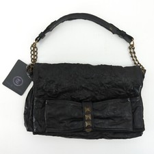 Tylie Malibu Crystal Fringe Bow Purse Black Leather Studded Chain New Dustbag
