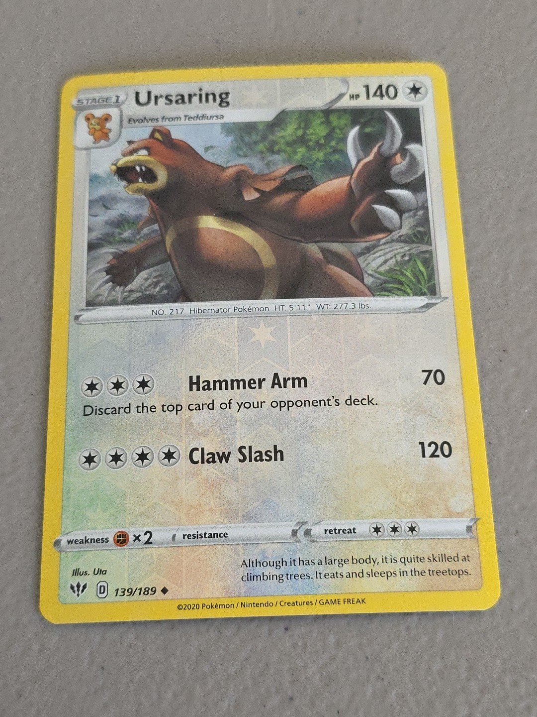 139/189 Ursaring - Darkness Ablaze - Uncommon Pokemon TCG Card Reverse Holo 