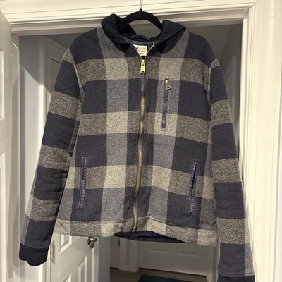 Lucky Brand Mens Wool Blend Bomber Jacket L Navy Gray Buffalo Plaid Full Zip
