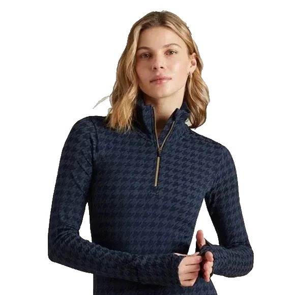 Rhone 1/4 Zip Top Womens Size XXL Blue Houndstooth Seamless Base Layer NWT