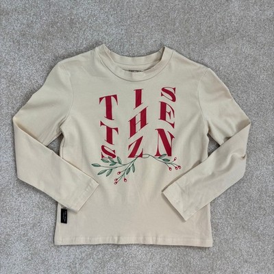 Tiny Tribe Australia The SZN Long Sleeve Top Kids Size 5 Beige Graphic Holiday