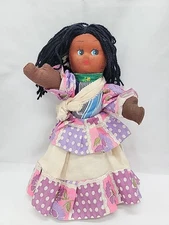 Vintage American Folk Art Cloth Doll With Baby 10.5"