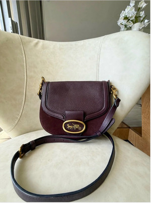 Coach Burgundy Leather Crossbody Saddle Bag with Gold Hardware