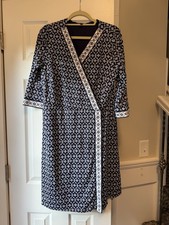 Talbots Navy White Geometric Faux Wrap Dress 3/4 Sleeve Sz 1X Petite Classic EC2