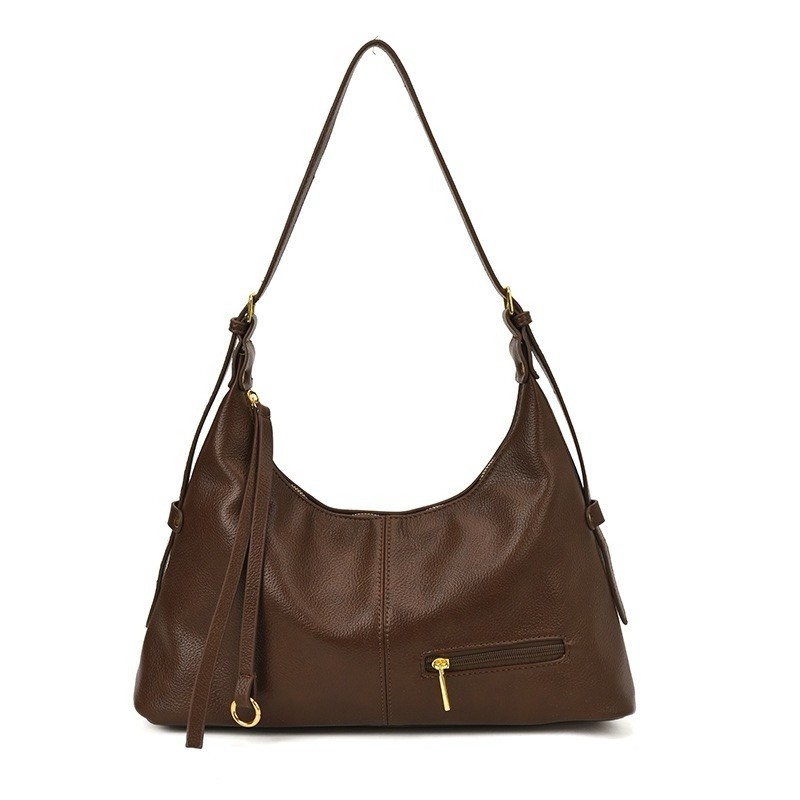 Brown Leather Hobo Bag Shoulder Bag Adjustable Gold Hardware