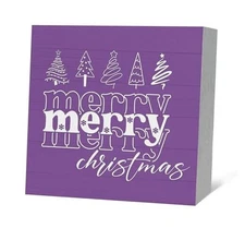 Merry Christmas Wood Box Sign Decor, Christmas Tree Wooden Box Sign, Purple