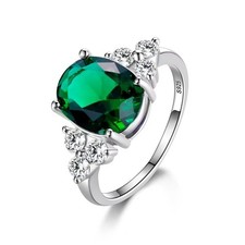 925 Sterling Silver AAA Oval Olive Green Zircon Ring Women Jewelry