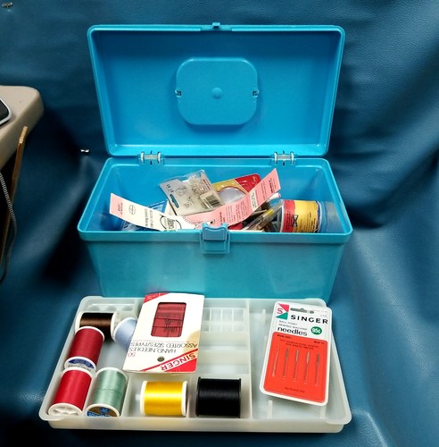 Small Vintage Case Filled w Sewing Notions Box Needles Threads Bias Tapes