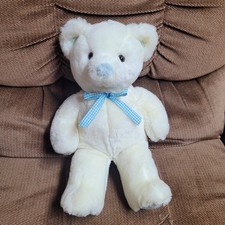 1980s Russ Berrie Baby Blue Pastel Melody Turn Key Musical Plush Teddy Bear 14"