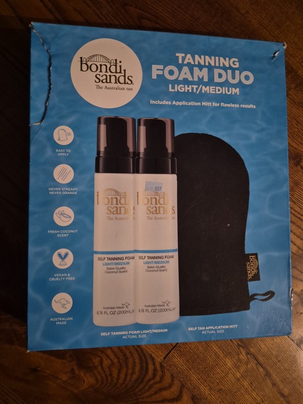 2x Bondi Sands Self-Tanning Foam Duo Set MOUSSE Light/Medium 6.76oz & Mitt NIB