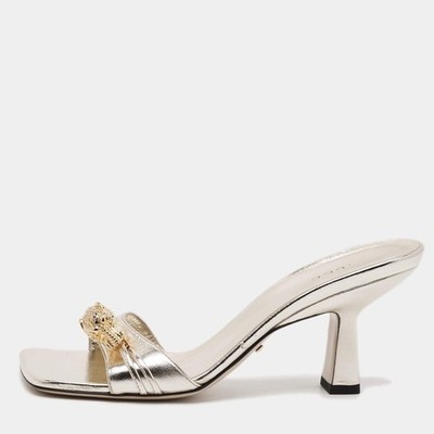 Gucci Dora Size 36 Gold Leather Crystal Tiger Head Embellished