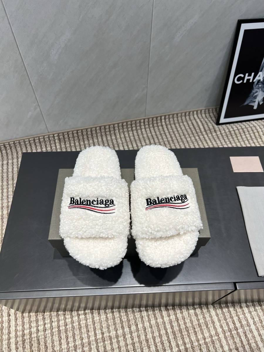 Balenciaga White Faux Fur Slides | eBay display picture 2