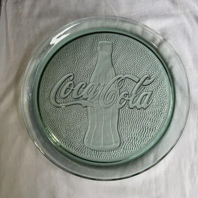 Very Nice Coca Cola Green Glass Serving Platter 13'' Diameter Made in USA 
