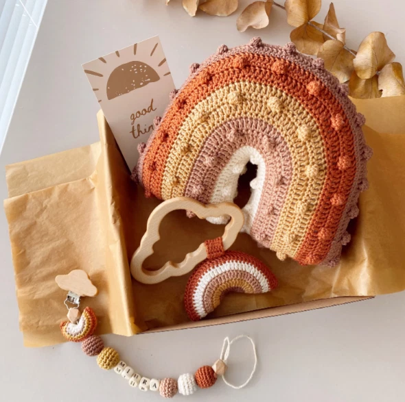 Baby Gift Set Rainbow Amigurumi – Handmade Crochet Baby Shower Gift Box