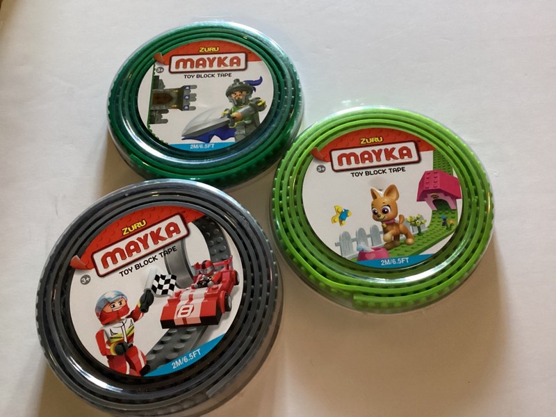 Zuru Mayka Toy Block Tape 3 Rolls 2M/65 ft, 2 rolls of 1/2 inch, 1 roll of 1"