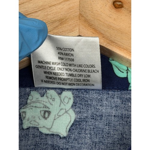 Pokemon Bulbasaur Mens Small Navy Blue Mint Green Button Down Shirt Short Sleeve - Picture 4 of 8