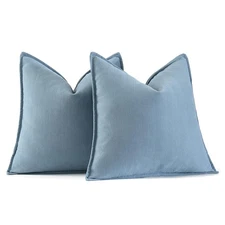 Pack of 2 Light Blue Decorative Pillow Covers 18x18 Inch Soft Chenille Luxuri...