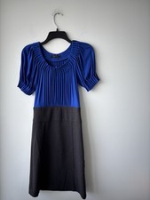 Y2K BCBGMAXAZRIA Dress Blue Gray Pintuck Sheath Womens 4 Office Classic Workwear