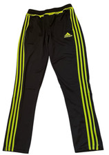 adidas Pant Youth XL Black Lime 3 Stripe Embroidered Logo 2 Zip Pockets Active