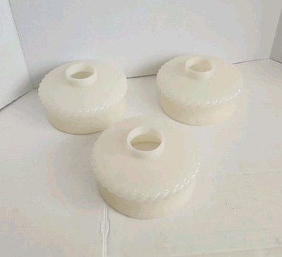Set Of 3 - Antique Ivory Custard Glass Shades Rope Edge Design 2'' 