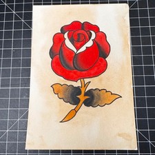 Hand Crafted Traditional Tattoo Flash Art Red Rose Vintage Style Americana Decor