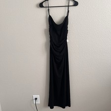 Zara Medium Dress Maxi Black Lace Up Back Ruched Whimsigoth Glam NWT