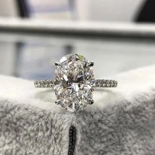 Oval Cut 4Ct 14k White Gold Lab Grown Diamond/CVD Women's Engagement Ring