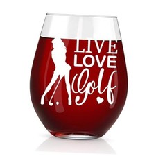 Live Love Golf Stemless Wine Glass, Cool Golf Wine Glass for Female Golfers
