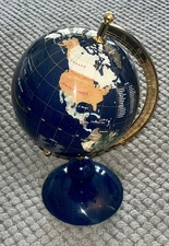 Desktop Gemstones World Globe SemiPrecious Inlaid 6” Lapis Abalone Pearl Perfect