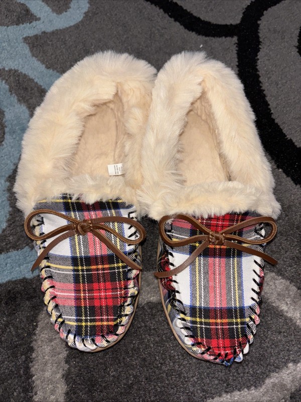 NWOT J. Crew Christmas Plaid Slippers Size 8