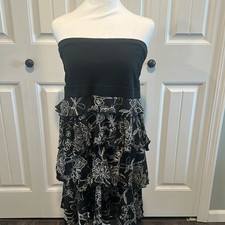 Express Large Black Floral Tiered Strapless Dress