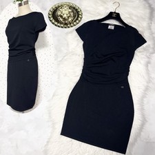 Authentic Chanel Lion Motif COCO Embellishment Short Sleeve Knit Dress 38 Black