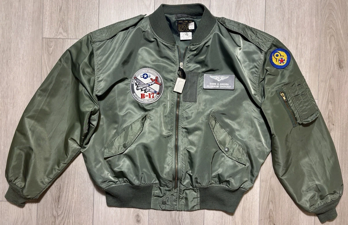 VTG 90s Spiewak L2 Flight Jacket USAF Bomber B17 Patch Military