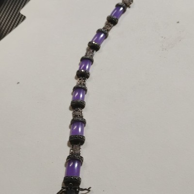 Purple Amethyst Hand Made Oriental Writing. Antique .925A China Silver