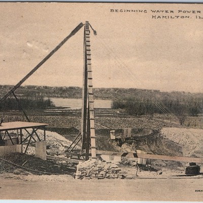 c1910s Hamilton, IL Water Power Dam Construction Site Industrial Progress PC A22