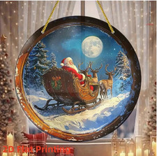 Christmas Eve Sleigh Santa Suncatcher, Acrylic, 2D, Stained Glass Look, 8in