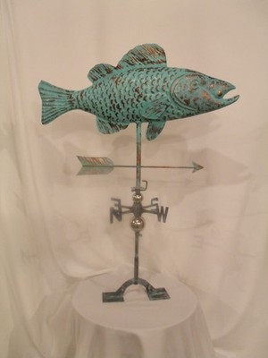 Handcrafted 3 Dimensional Full Body Fish Coy  Weathervane Copper Patina Finish