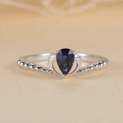 2Ct Pear Cut Simulated Blue Sapphire Lovely Wedding Ring 14K White Gold Plated