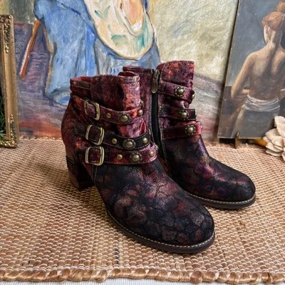 L Artiste Spring Step NAKISHA Leather Velour Ankle Boots Size 40 NWOT