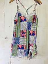 Vtg Y2K Victoria's Secret Satin Babydoll Slip Dress Patchwork Bright Lace Large