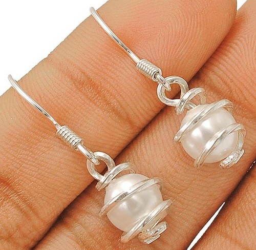 Natural Fresh Water Pearl 925 Sterling Silver Earrings @17-3